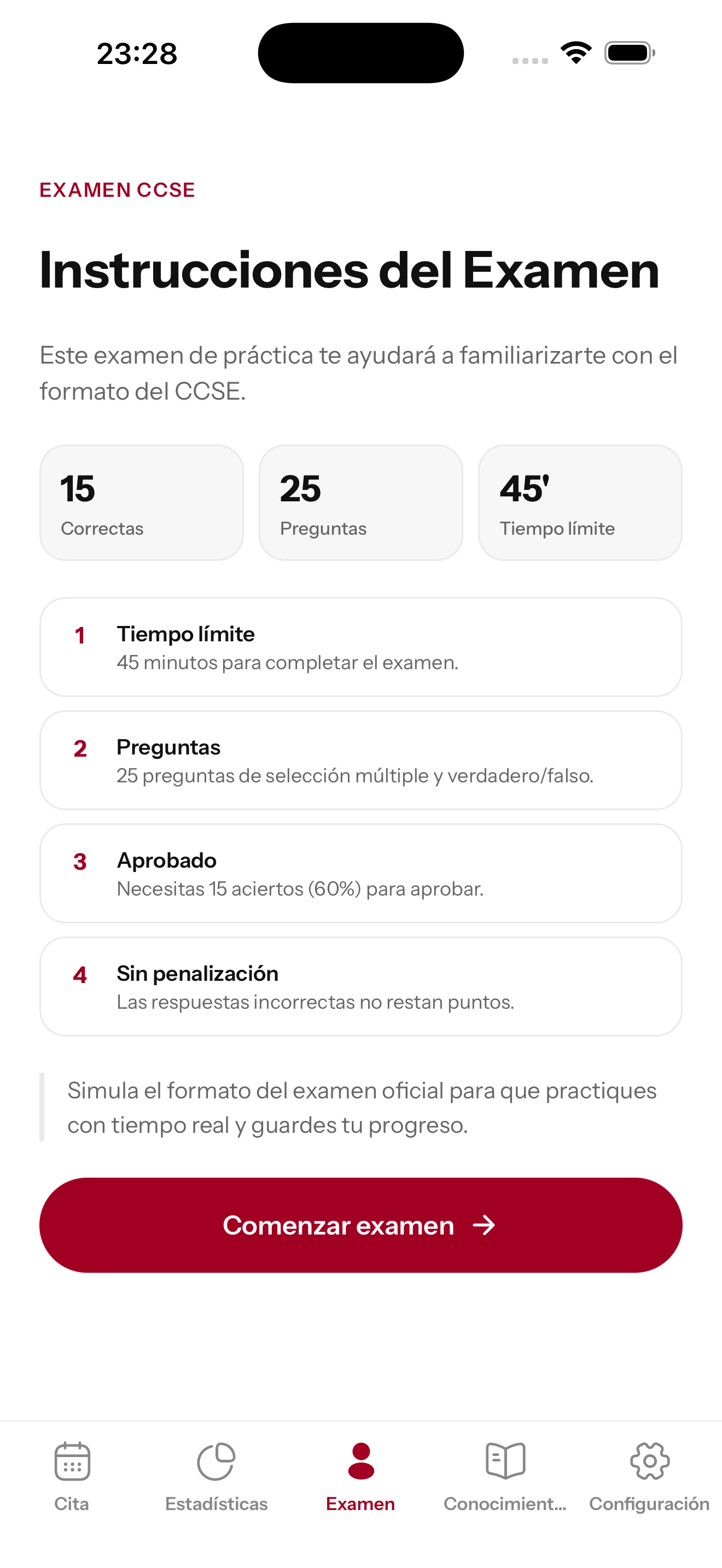 Captura de la aplicación miCCSE