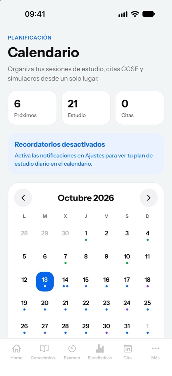 Calendario y plan de estudio en miCCSE