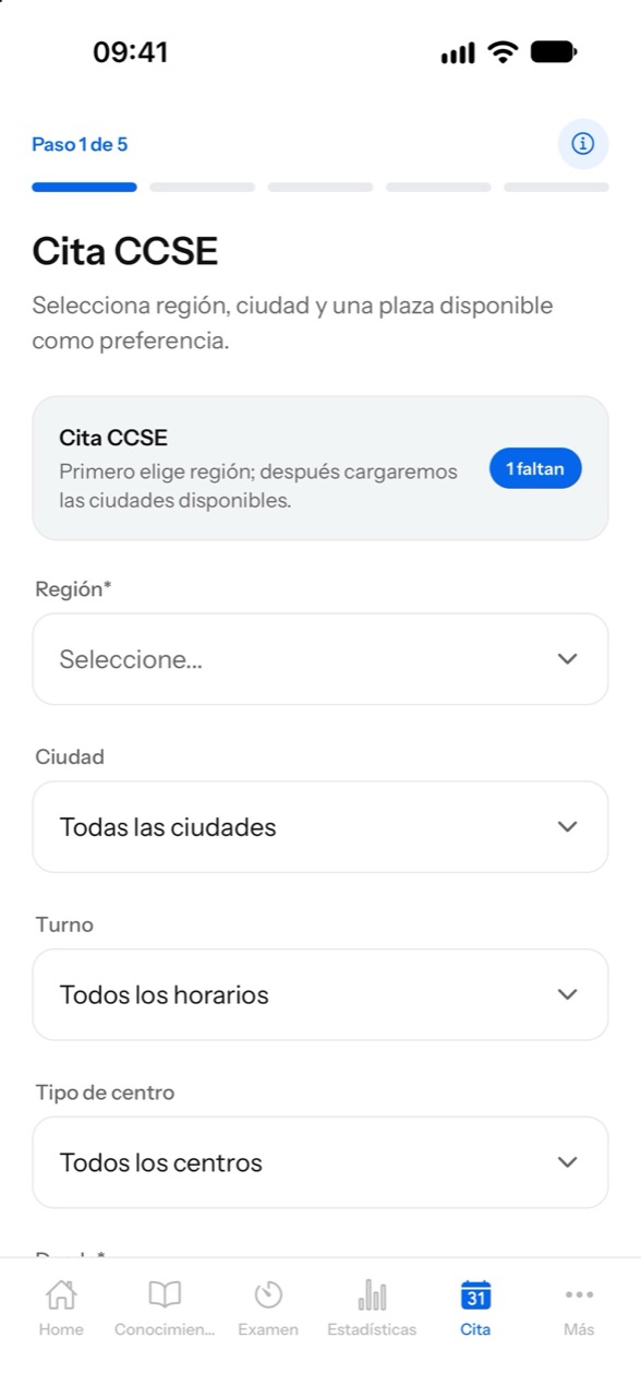 Gestión de cita CCSE en miCCSE