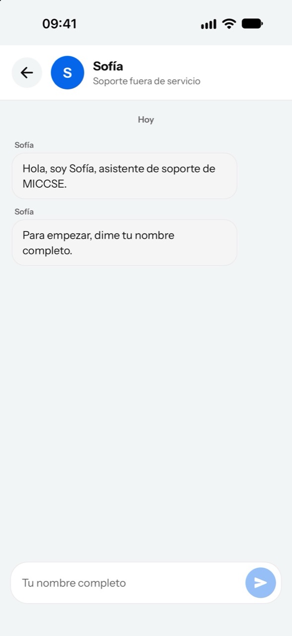 Chat de soporte dentro de miCCSE
